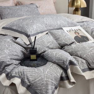 High grade grey 80s lyocell cotton bed sheet sanding duvet cover 4pcs digital printing bedding set