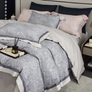 High grade grey 80s lyocell cotton bed sheet sanding duvet cover 4pcs digital printing bedding set