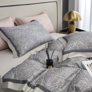 High grade grey 80s lyocell cotton bed sheet sanding duvet cover 4pcs digital printing bedding set