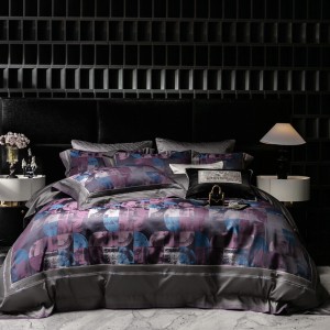 High class jacquard 4 pcs duvet cover purple 100s Australian cotton bed sheet bedding set wholesaler