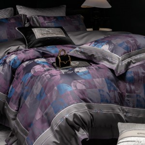 High class jacquard 4 pcs duvet cover purple 100s Australian cotton bed sheet bedding set wholesaler