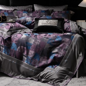 High class jacquard 4 pcs duvet cover purple 100s Australian cotton bed sheet bedding set wholesaler