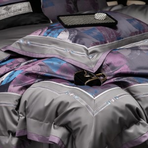 High class jacquard 4 pcs duvet cover purple 100s Australian cotton bed sheet bedding set wholesaler