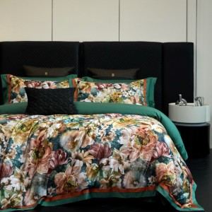 Green high grade 100% long-staple cotton home textile digital printing duvet cover 4 pcs bedding set