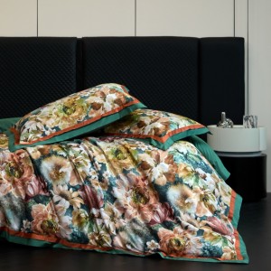 Green high grade 100% long-staple cotton home textile digital printing duvet cover 4 pcs bedding set