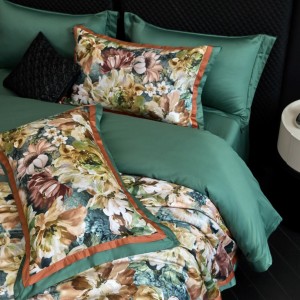 Green high grade 100% long-staple cotton home textile digital printing duvet cover 4 pcs bedding set