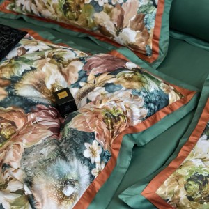 Green high grade 100% long-staple cotton home textile digital printing duvet cover 4 pcs bedding set