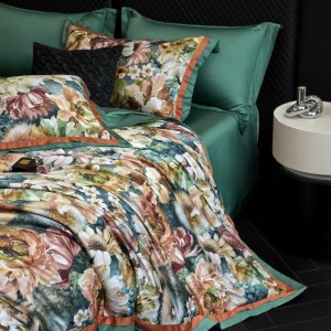 Green high grade 100% long-staple cotton home textile digital printing duvet cover 4 pcs bedding set