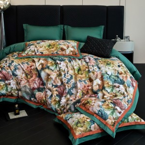 Green high grade 100% long-staple cotton home textile digital printing duvet cover 4 pcs bedding set