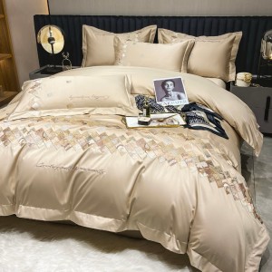 Beige light luxury long-staple cotton exquisite embroidery 4 pcs bedding set