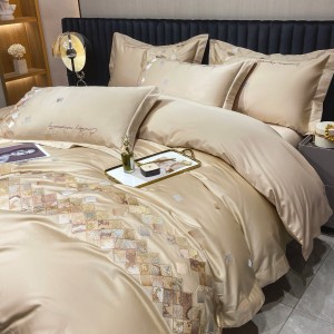 Beige light luxury long-staple cotton exquisite embroidery 4 pcs bedding set