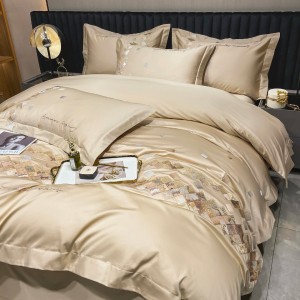 Beige light luxury long-staple cotton exquisite embroidery 4 pcs bedding set