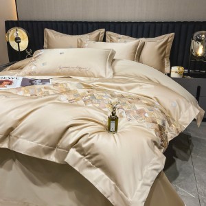 Beige light luxury long-staple cotton exquisite embroidery 4 pcs bedding set