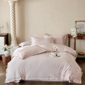 Luxury long-staple cotton exquisite embroidery breathable pink four-piece bedding set