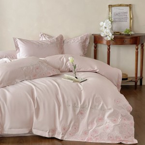 Luxury long-staple cotton exquisite embroidery breathable pink four-piece bedding set