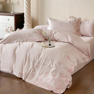 Luxury long-staple cotton exquisite embroidery breathable pink four-piece bedding set