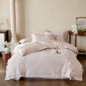 Luxury long-staple cotton exquisite embroidery breathable pink four-piece bedding set