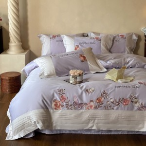 Premium purple embroidery 4 pcs duvet cover 100s pure cotton bedding set supplier