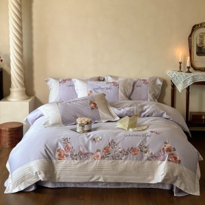 Premium purple embroidery 4 pcs duvet cover 100s pure cotton bedding set supplier