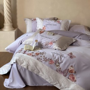 Premium purple embroidery 4 pcs duvet cover 100s pure cotton bedding set supplier