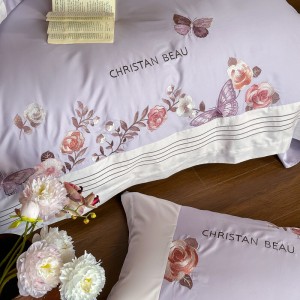 Premium purple embroidery 4 pcs duvet cover 100s pure cotton bedding set supplier