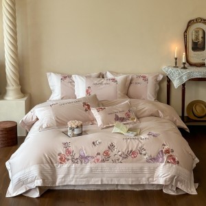 Premium purple embroidery 4 pcs duvet cover 100s pure cotton bedding set supplier