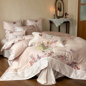 Premium purple embroidery 4 pcs duvet cover 100s pure cotton bedding set supplier