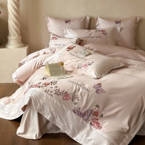 Premium purple embroidery 4 pcs duvet cover 100s pure cotton bedding set supplier