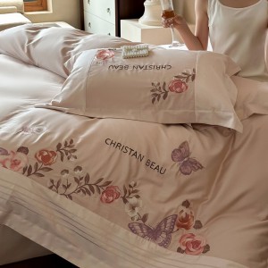 Premium purple embroidery 4 pcs duvet cover 100s pure cotton bedding set supplier