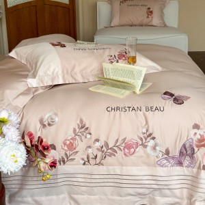 Premium purple embroidery 4 pcs duvet cover 100s pure cotton bedding set supplier