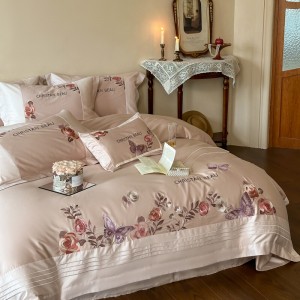 Premium purple embroidery 4 pcs duvet cover 100s pure cotton bedding set supplier