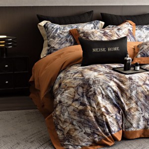 High quality digital printing home textiles orange 100s long staple cotton bedding set