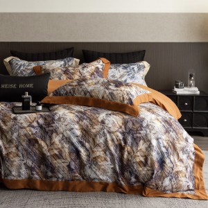 High quality digital printing home textiles orange 100s long staple cotton bedding set