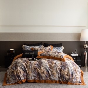 High quality digital printing home textiles orange 100s long staple cotton bedding set