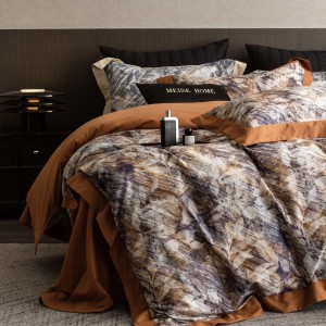 High quality digital printing home textiles orange 100s long staple cotton bedding set