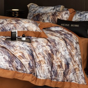 High quality digital printing home textiles orange 100s long staple cotton bedding set