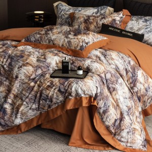 High quality digital printing home textiles orange 100s long staple cotton bedding set