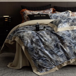 High quality digital printing home textiles orange 100s long staple cotton bedding set