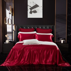 19mm Solid Color 100% Mulberry Silk Home Textile Red Bed Linen Queen Size Bedding Set Supplier