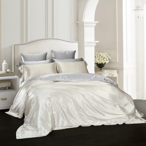 100% Mulberry Silk Bed Linen Solid Color Duvet Cover White Home Textile Luxury Bedding Set Supplier