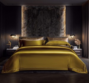 Solid Color 4 Pieces Home Textile 100% Mulberry Silk Flat Sheet Gold Pillowcases Bedding Set Supplier