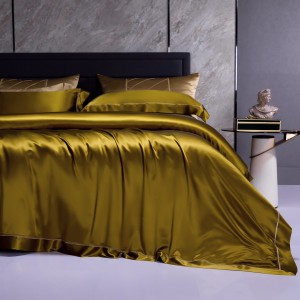 Solid Color 4 Pieces Home Textile 100% Mulberry Silk Flat Sheet Gold Pillowcases Bedding Set Supplier