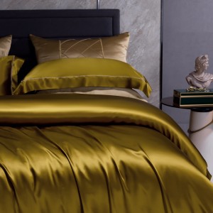 Solid Color 4 Pieces Home Textile 100% Mulberry Silk Flat Sheet Gold Pillowcases Bedding Set Supplier