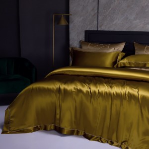 Solid Color 4 Pieces Home Textile 100% Mulberry Silk Flat Sheet Gold Pillowcases Bedding Set Supplier