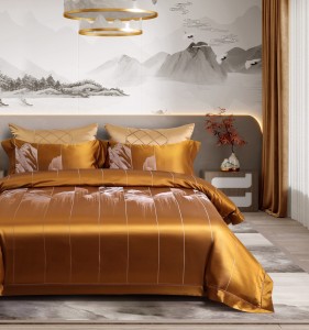 Orange Jacquard Comforter Cover 100% Mulberry Silk Home Textile Luxury Bedding Set