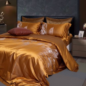 Orange Jacquard Comforter Cover 100% Mulberry Silk Home Textile Luxury Bedding Set