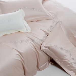 Luxury home textile 100S long-staple cotton high end embroidery breathable pink 4 pieces bedding set