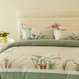 Digital Printed 4 PCS Home Textile Green Cotton Polishing Bedsheet Premium Bedding Set