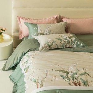 Digital Printed 4 PCS Home Textile Green Cotton Polishing Bedsheet Premium Bedding Set