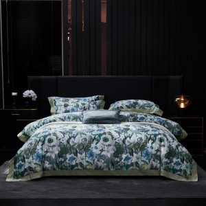 100% Cotton Digital Printed Home Textile Spring 4PCS Quilt Cover Blue Queen Size Bedding Set Supplier